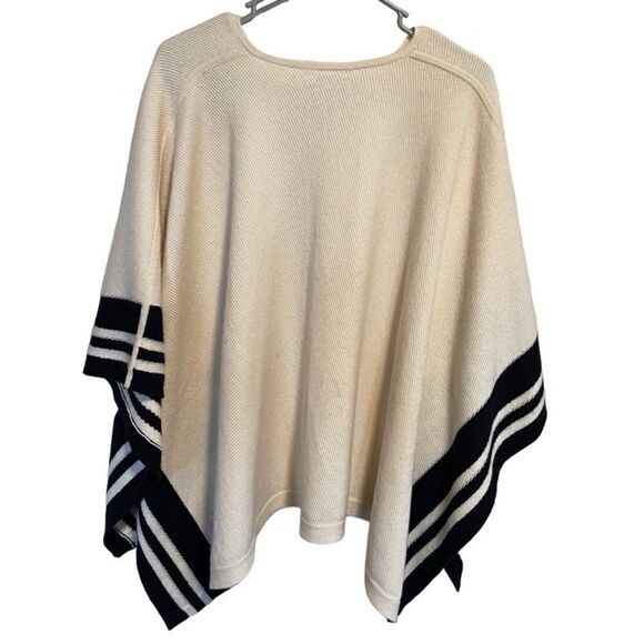 Club Monaco- Women’s Cream and Navy Stripes Ribbed Lori Cashmere Poncho Cape, OS - Picture 5 of 11
